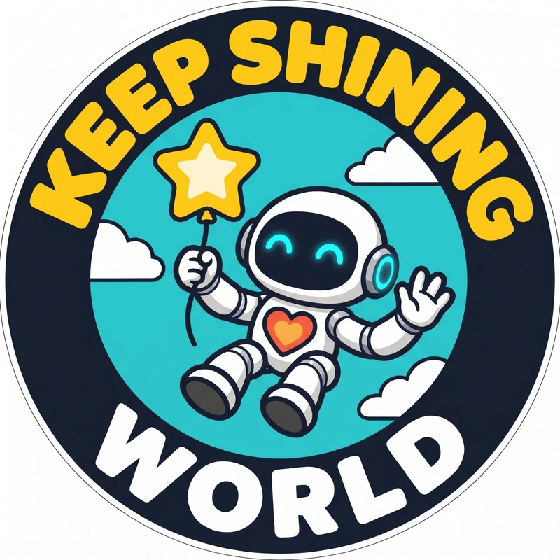 Illustrated robot from the Keep Shining children's series holding a glowing star